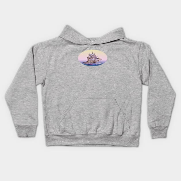 Ship at sea Kids Hoodie by Bubba C.